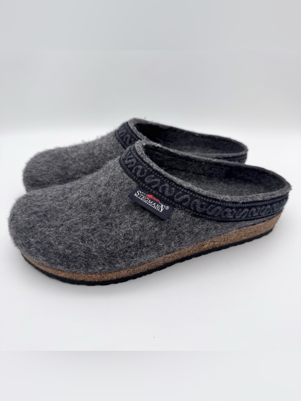 Stegmann Original 108 Gray Wool Clogs Cork Sole Women US 7 EUC